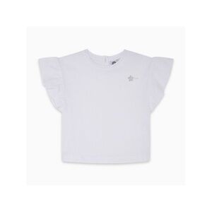 Girls White Flutter Sleeve Tee with Star Accent